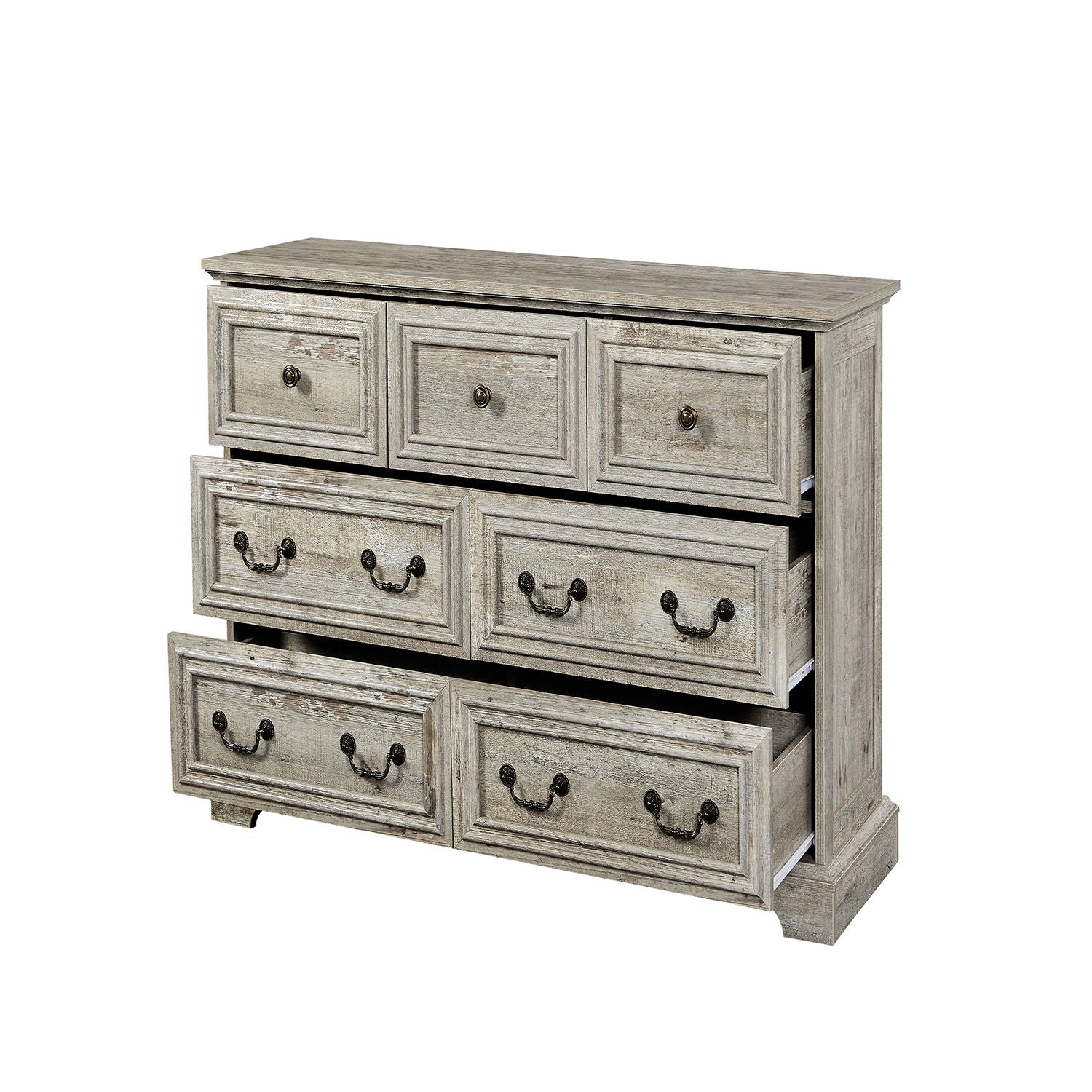 Farmhouse Vintage 7 Drawers Dresser With Natural Texture Home Essentials