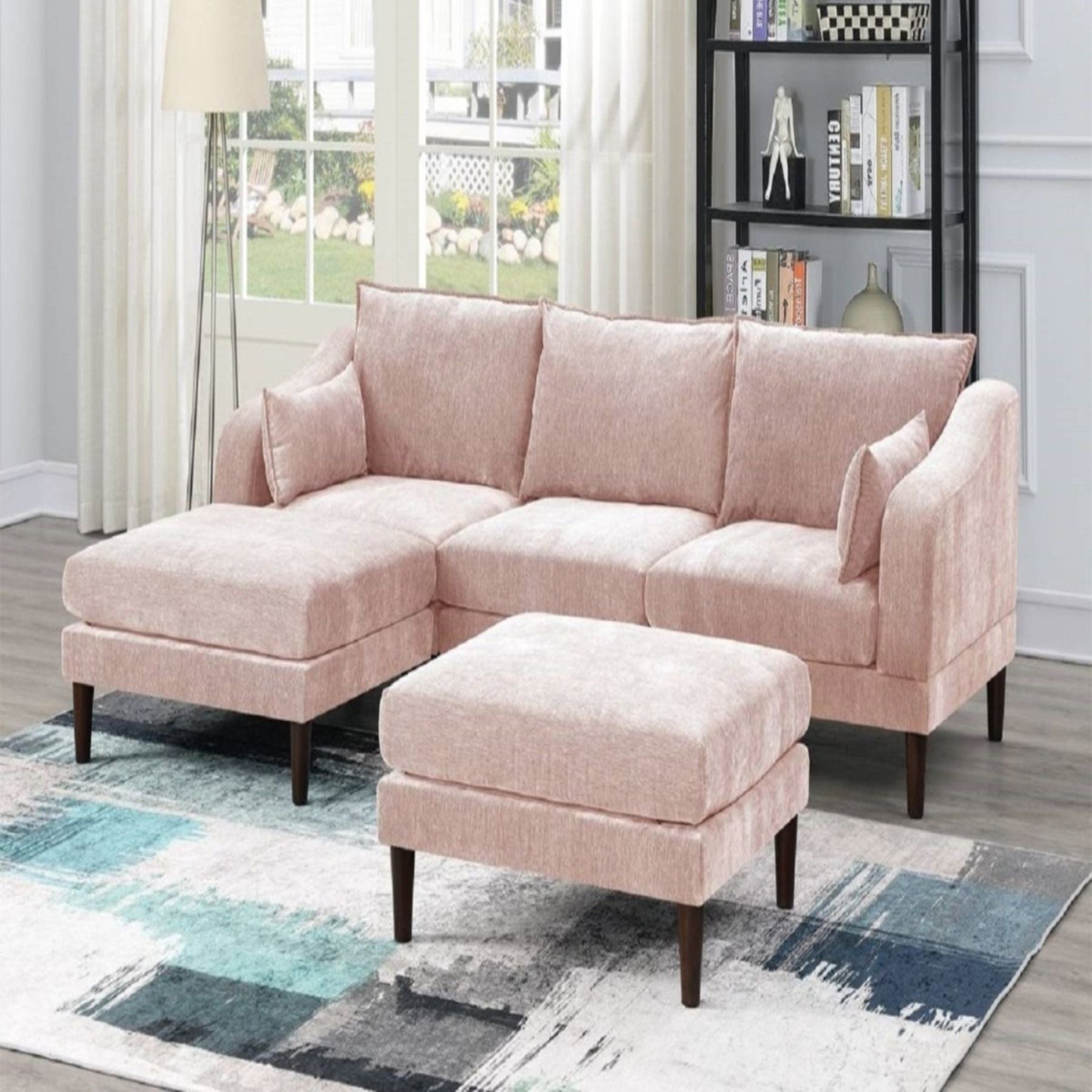 Modular L-Sectional Set With Ottomans - Pink Home Essentials