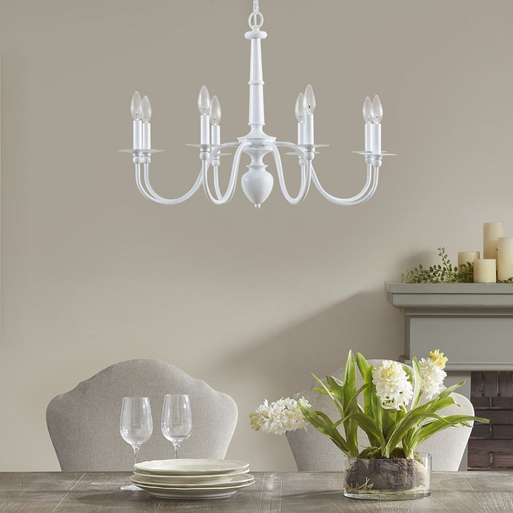 Amelia - 8-Light Traditional Metal Chandelier - Glossy White