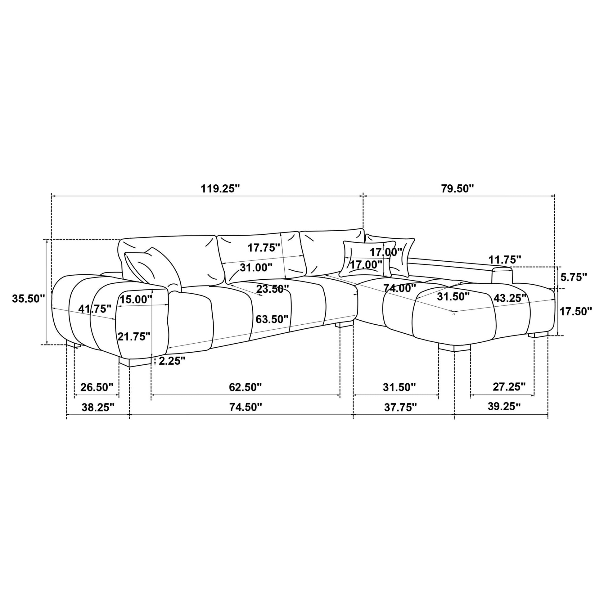 Plather - Sectional Chaise Sofa Furniture Max