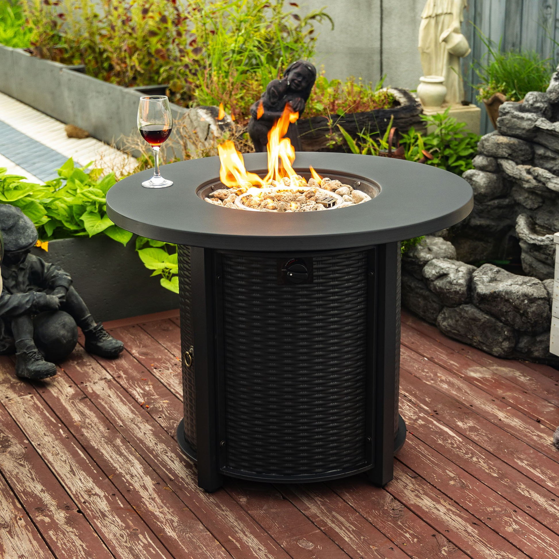 Propane Gas Fire Pit Table, 50000 Btu Round Steel Fire Pit Home Essentials