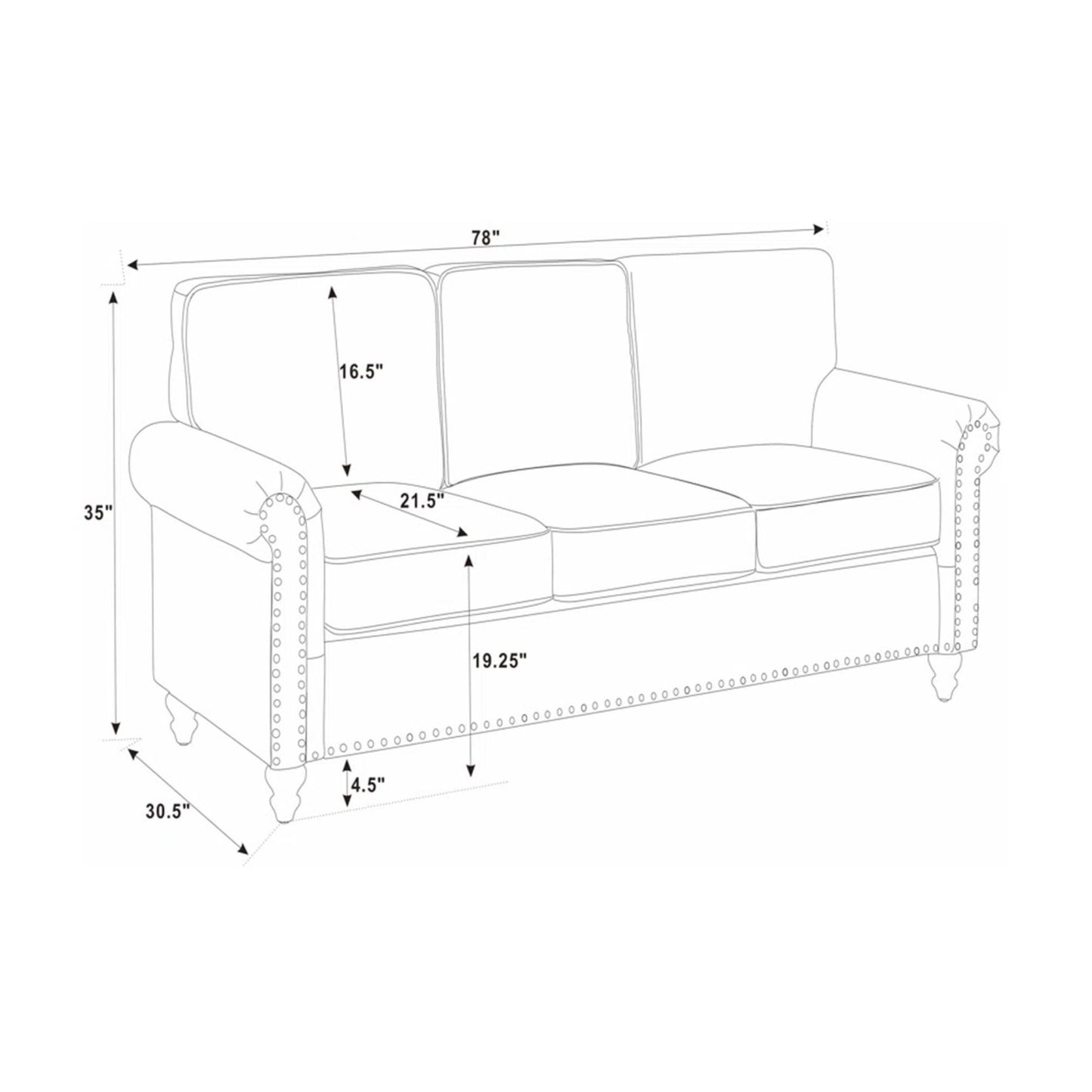 Sofa With Rolled Arms And Studs Trim - Brown Home Essentials