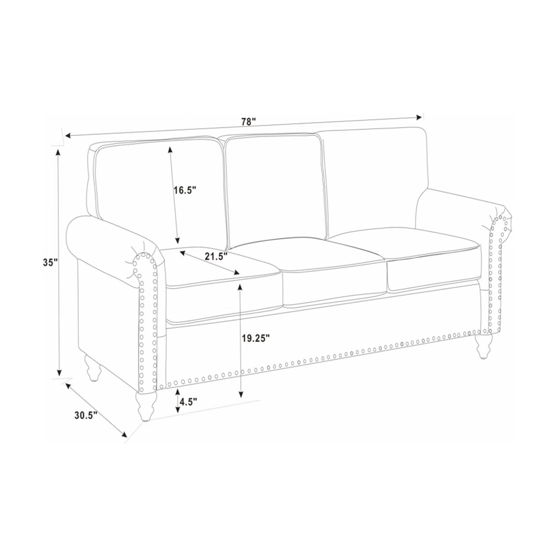 Sofa With Rolled Arms And Studs Trim - Brown Home Essentials