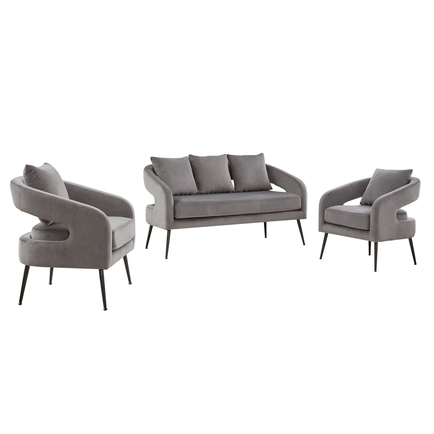 3 Piece Living Room Set, Loveseat & 2 Accent Chairs Home Essentials