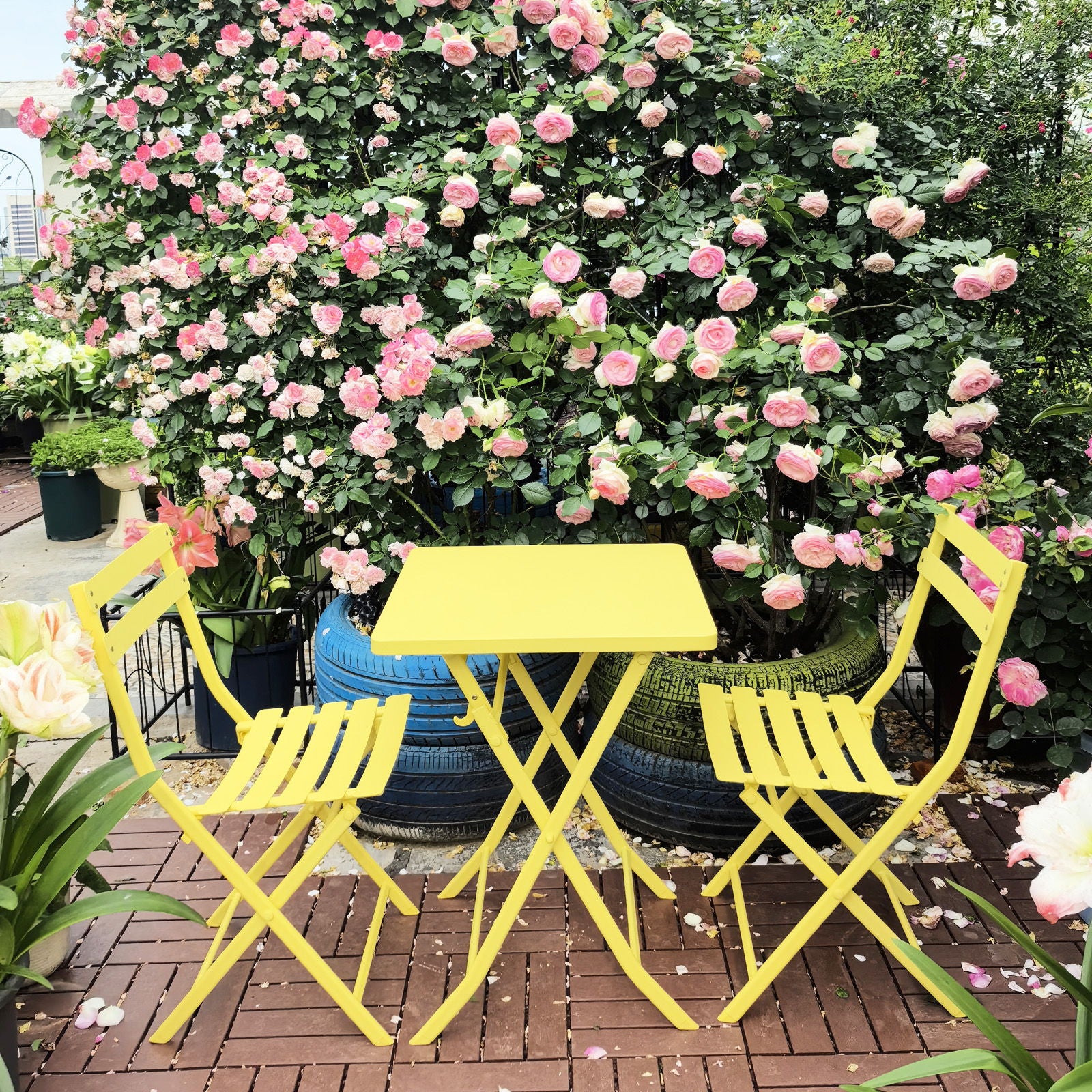 3 Piece Patio Bistro Set Of Foldable Square Table And Chairs Home Essentials