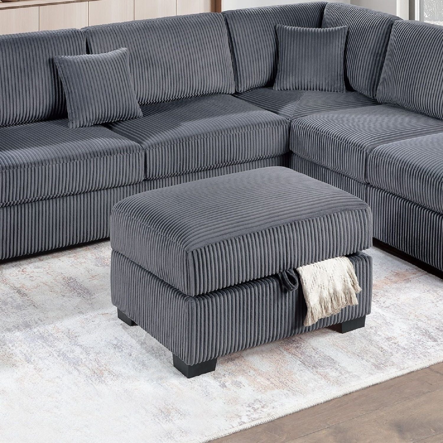 3 Piece Sectional Sofa With Reversible Chaise And USB Storage Ottoman Home Essentials