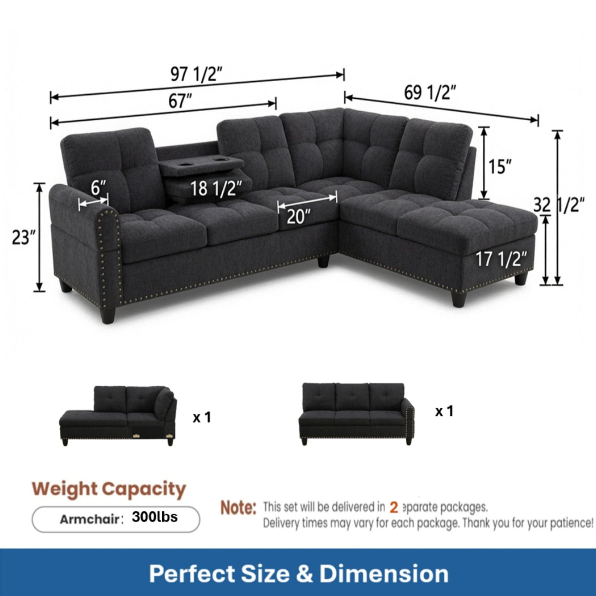 L - Shaped Sectional Sofa With Movable Left Chaise Home Essentials