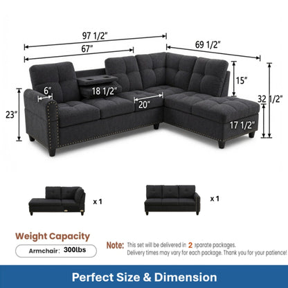 L - Shaped Sectional Sofa With Movable Left Chaise Home Essentials