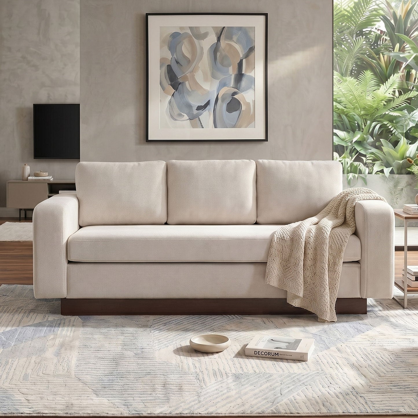 Modern 3 Seater Sofa, Living Room Couch Noble House