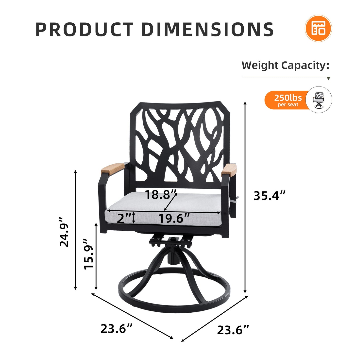 Outdoor Patio Swivel Rocker With Outdoor Grade Sunbrella Cushions, Branch Like Backrest (Set of 2) - Bourbon Brown Life Outside