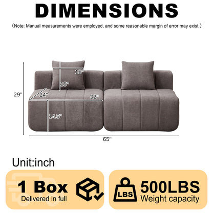 Modular Sectional Sofa With 2 Pillows, Symmetrical Design Home Essentials