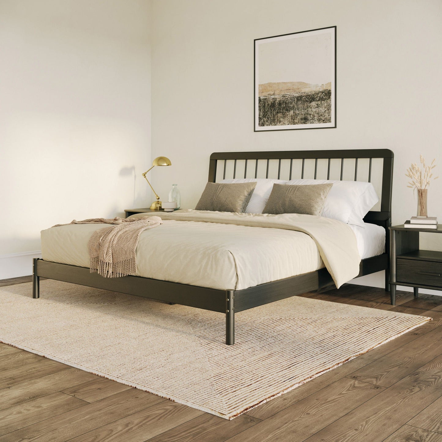 Mid-Century Modern Solid Wood Spindle Bed Walker Edison