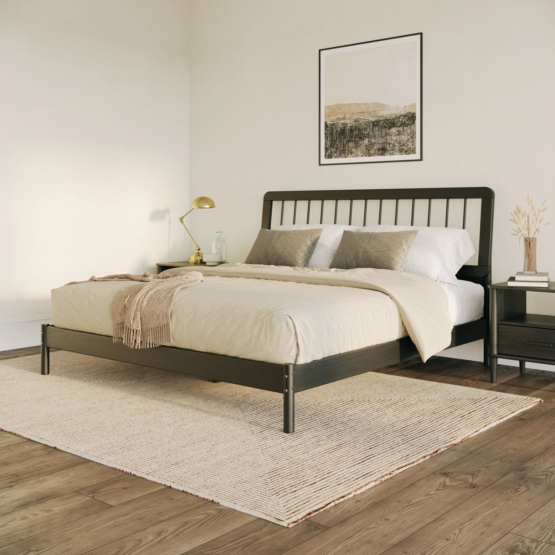 Mid-Century Modern Solid Wood Spindle Bed Walker Edison