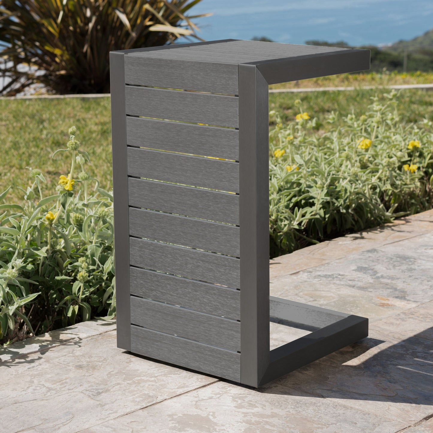 Aluminum Outdoor C - Shaped Side Table For Patio Noble House
