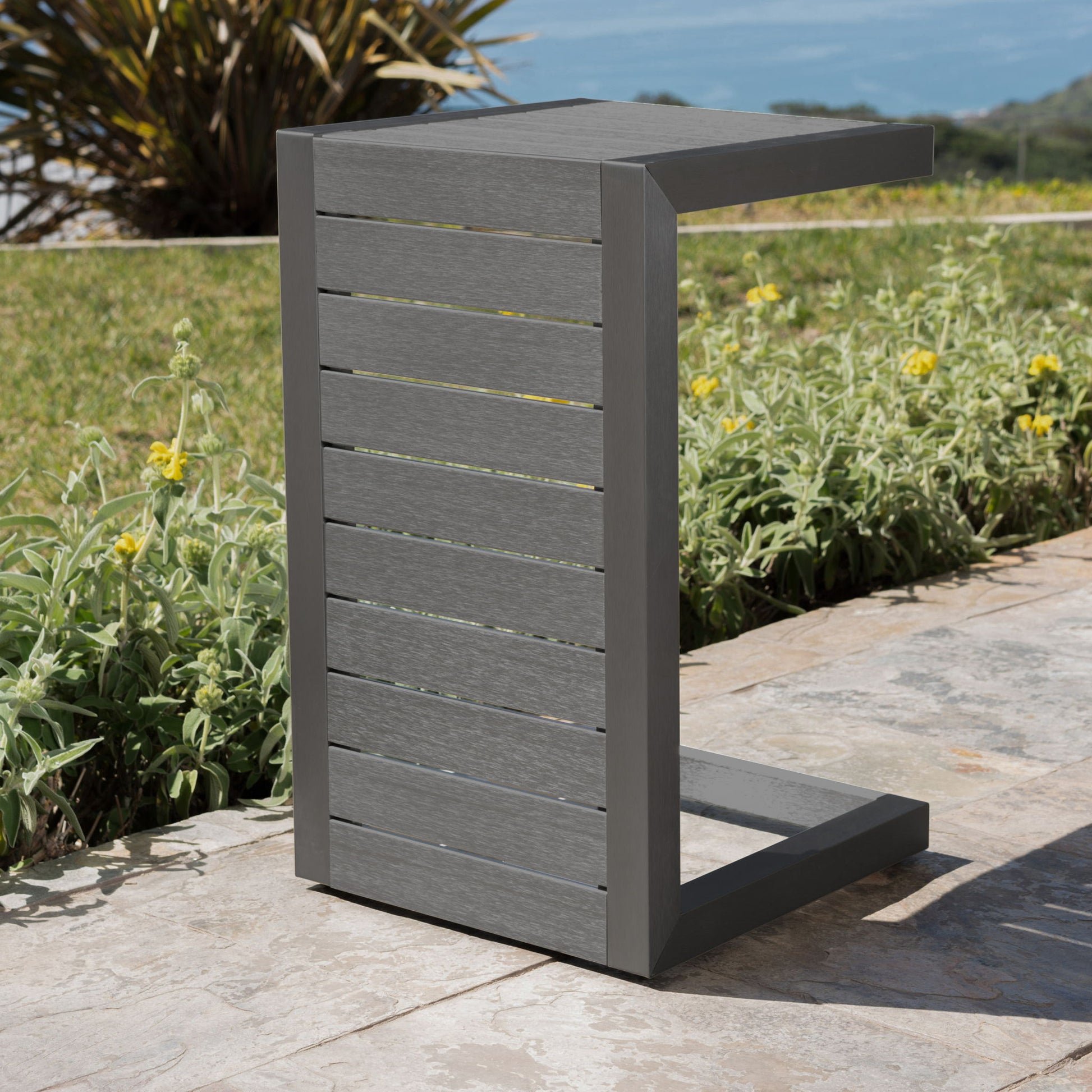 Aluminum Outdoor C - Shaped Side Table For Patio Noble House