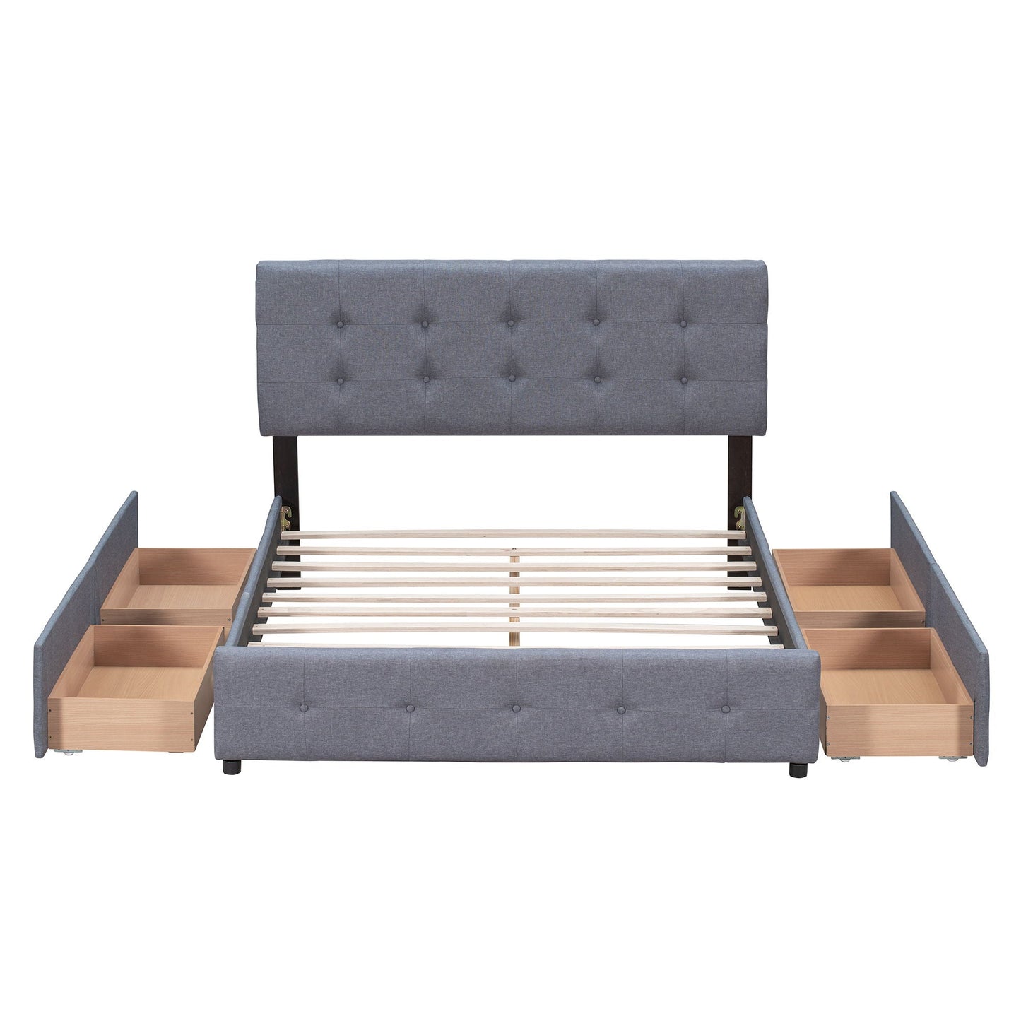 Upholstered Platform Bed With Classic Headboard And Drawers, No Box Spring Needed DreamHaus