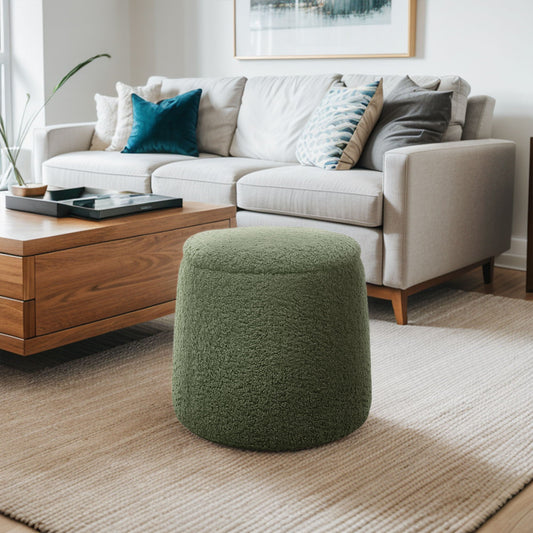 Tara - Round Storage Ottoman - Green Chapel Hill