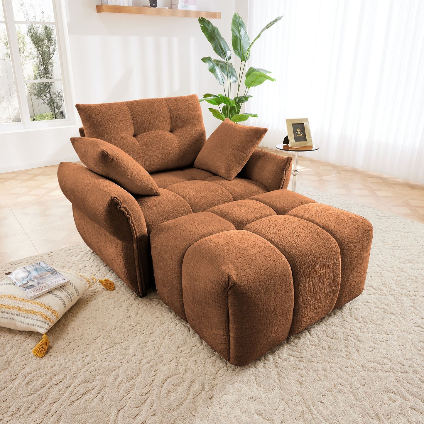 Ergonomic Single Seater Sofa With Ottoman, High Resilience Support Cushions Home Essentials