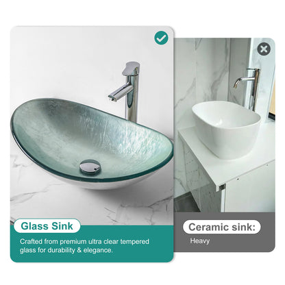Tempered Glass Vessel Sink With Boat Shape Pop-Up Drain Daily Nest