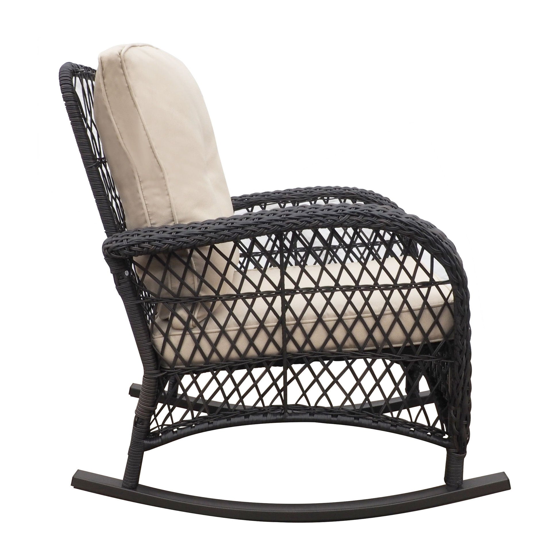 Garden Rocking Chair, Outdoor Rattan Rocker Chair With All-Weather Hand-Woven Resin Wicker, Patio Relaxing Lounge Furniture With Powder-Coated Metal Frame For Backyard, Porch - Brown / Beige Home Essentials