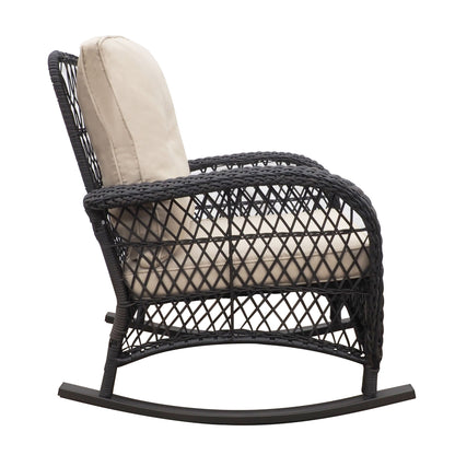 Garden Rocking Chair, Outdoor Rattan Rocker Chair With All-Weather Hand-Woven Resin Wicker, Patio Relaxing Lounge Furniture With Powder-Coated Metal Frame For Backyard, Porch - Brown / Beige Home Essentials