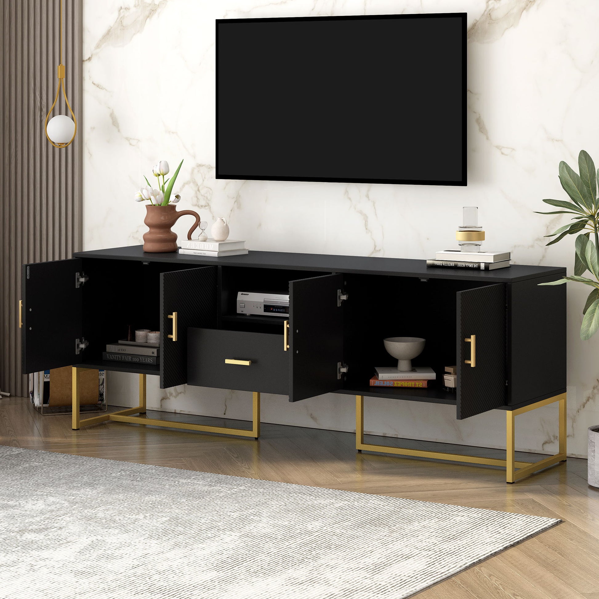 TV Cabinet With 1 Drawer, 2 Cabinets, Handles And Anti-Tip Device Hearth and Haven