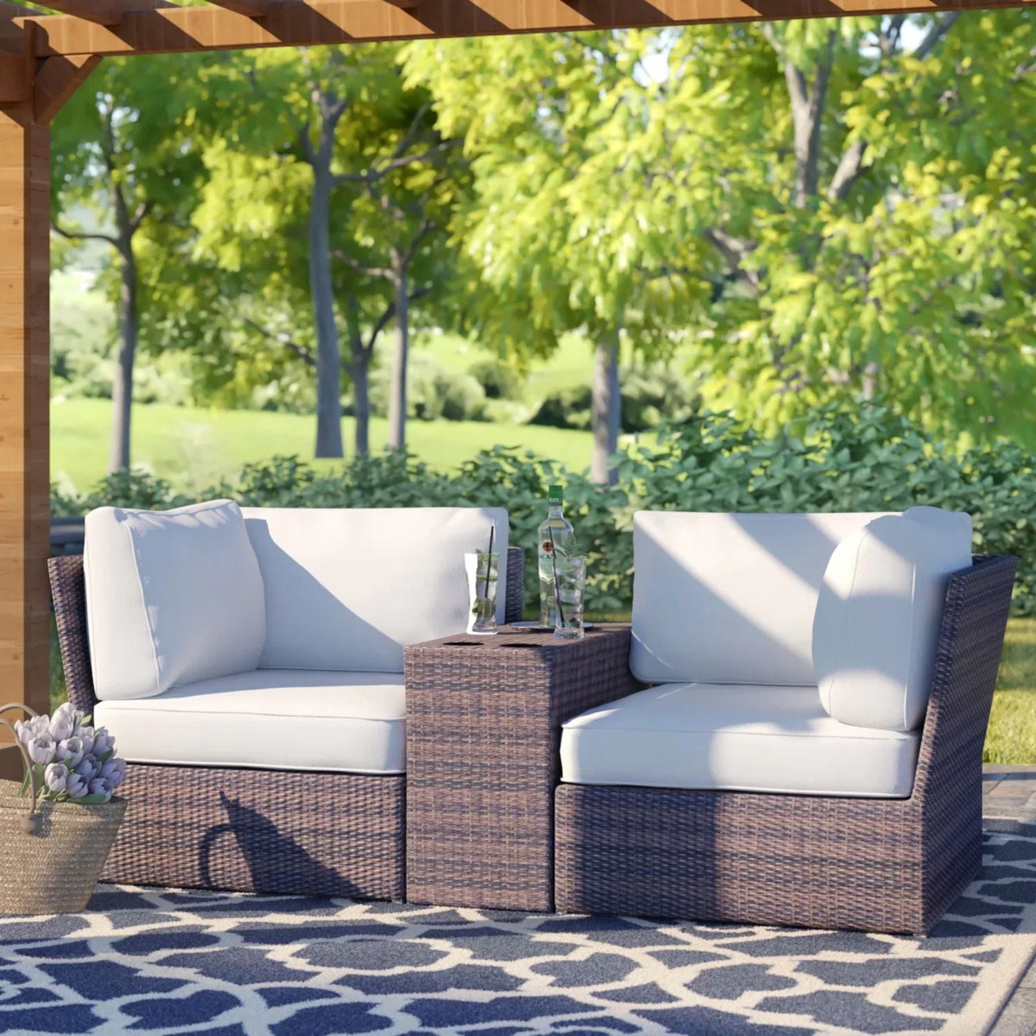 Outdoor Wicker Loveseat With Cushions LSI Patio Furniture