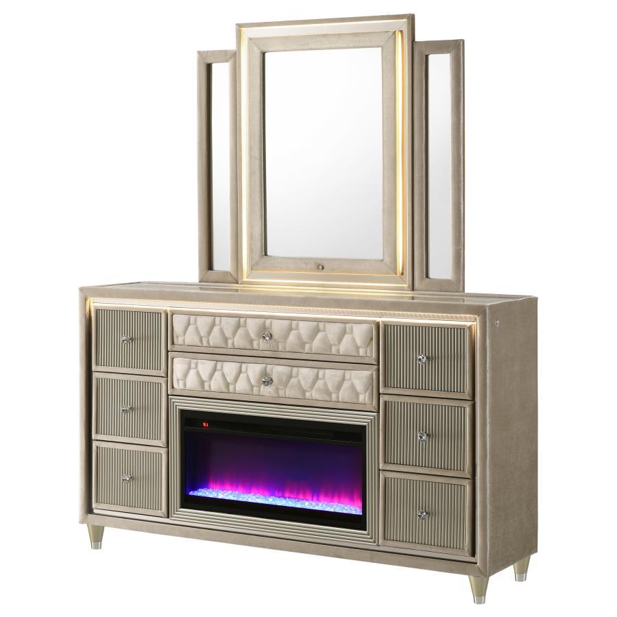 Lorient - 8-Drawer LED Bedroom Flame Box Dresser Coaster Fine Furniture