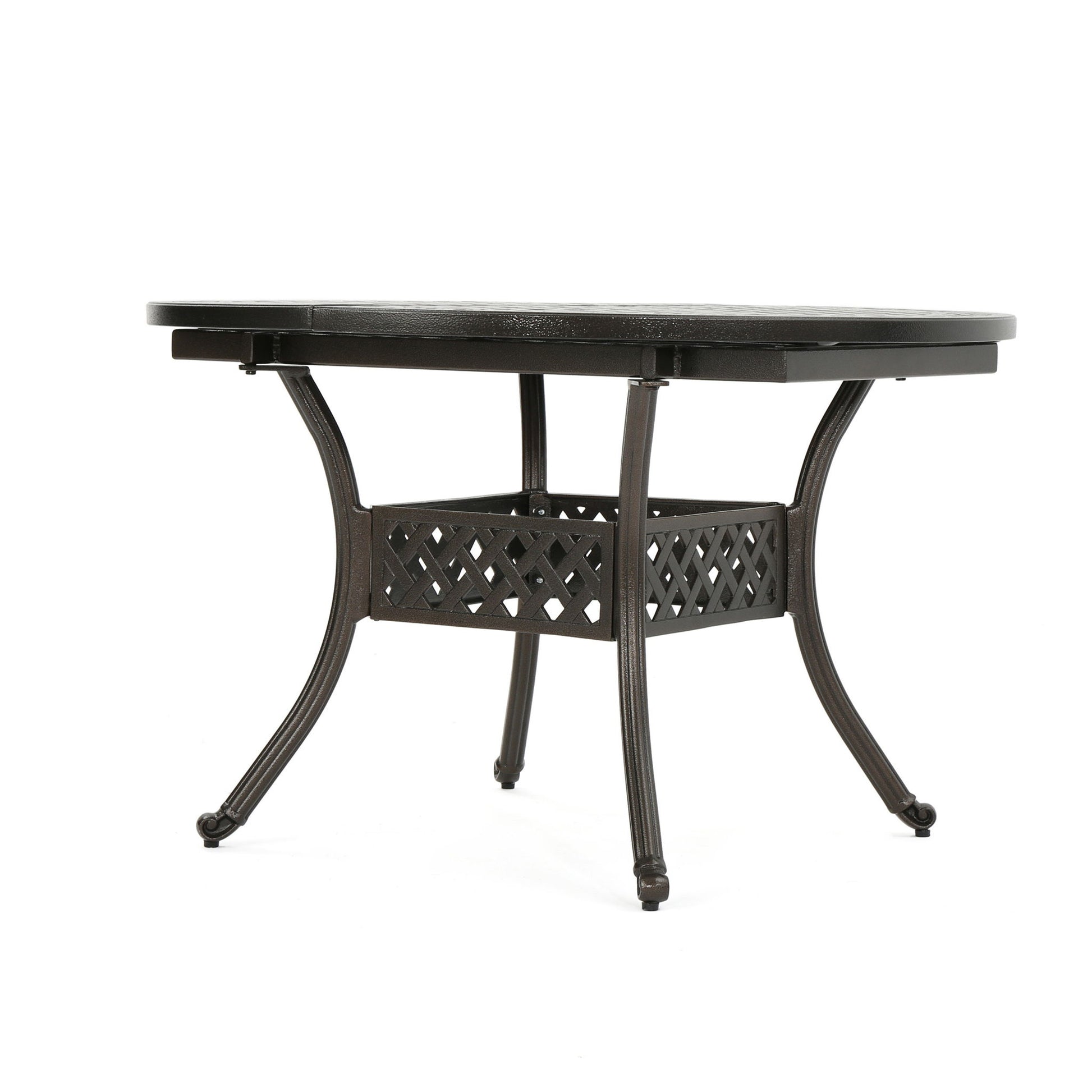 Outdoor Expandable Aluminum Dining Table With Latticework Details And Curvy Legs Noble House