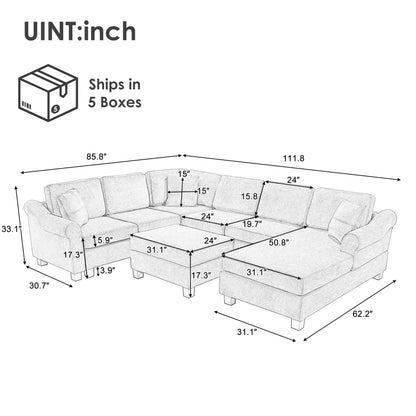 Contemporary U - Shaped Sectional Sofa With Movable Storage Ottoman Hearth and Haven