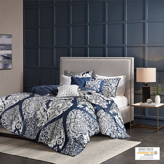 Vienna - King 6 Piece Printed Duvet Cover Set - Indigo Madison Park