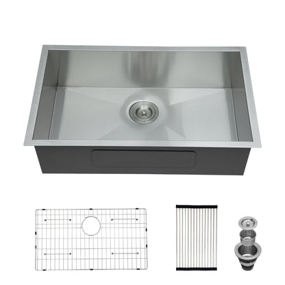 Modern Undermount Stainless Steel Kitchen Sink 16 Gauge, Deep Single Bowl Daily Nest