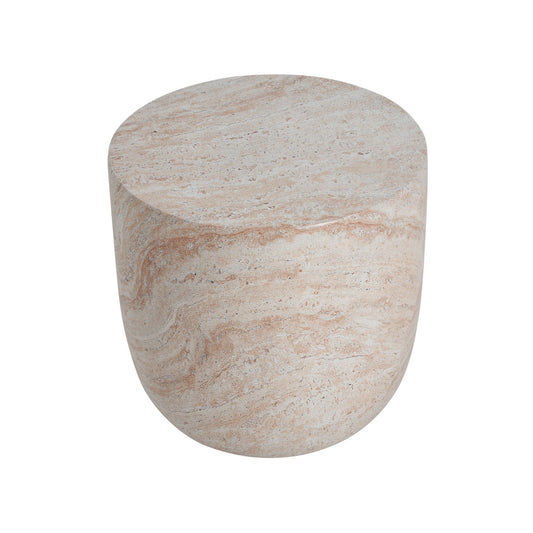 Outdoor / Indoor, Lightweight Concrete Side Table With Travertine - Beige Noble House