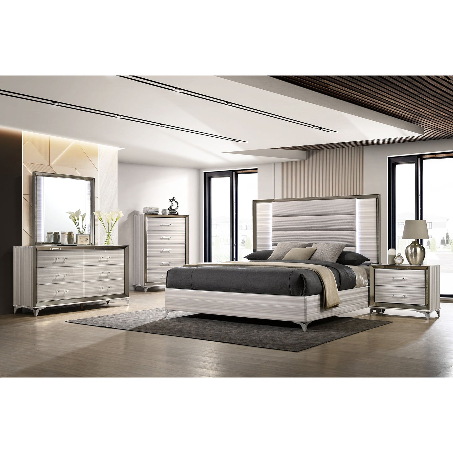Star - 5 Pieces Bedroom Set Modern Design With LED Global Furniture USA