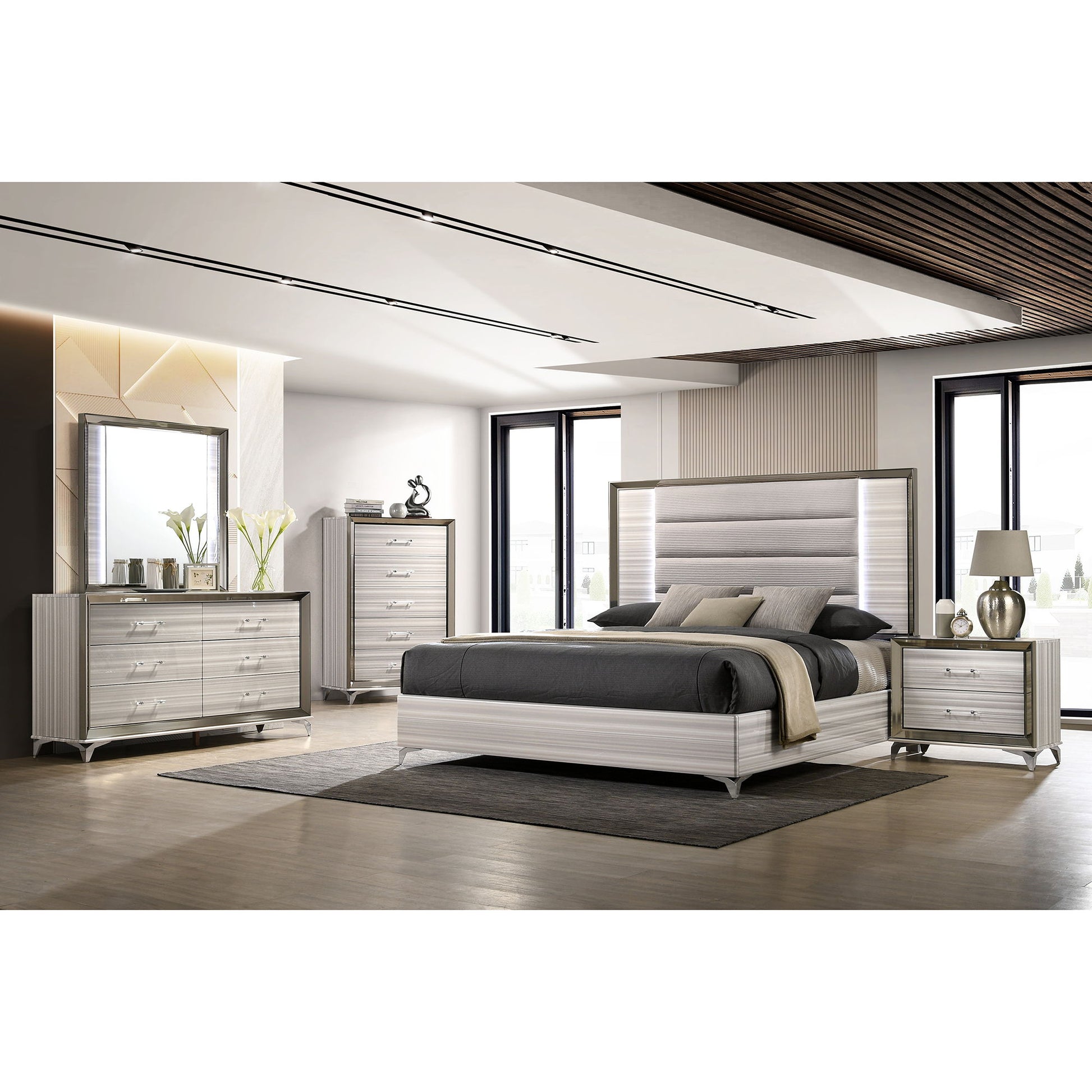 Star - 5 Pieces Bedroom Set Modern Design With LED Global Furniture USA