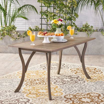 Transitional Acacia Wood Dining Table With Slat Panel Top - Gray Noble House