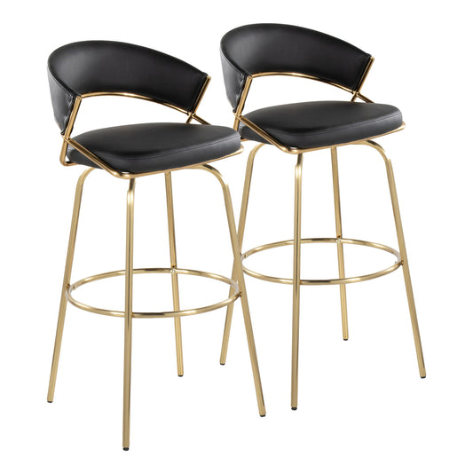 Jie - Fixed Height Contemporary Barstool With Swivel With Round Footrest (Set of 2) Lumi Source