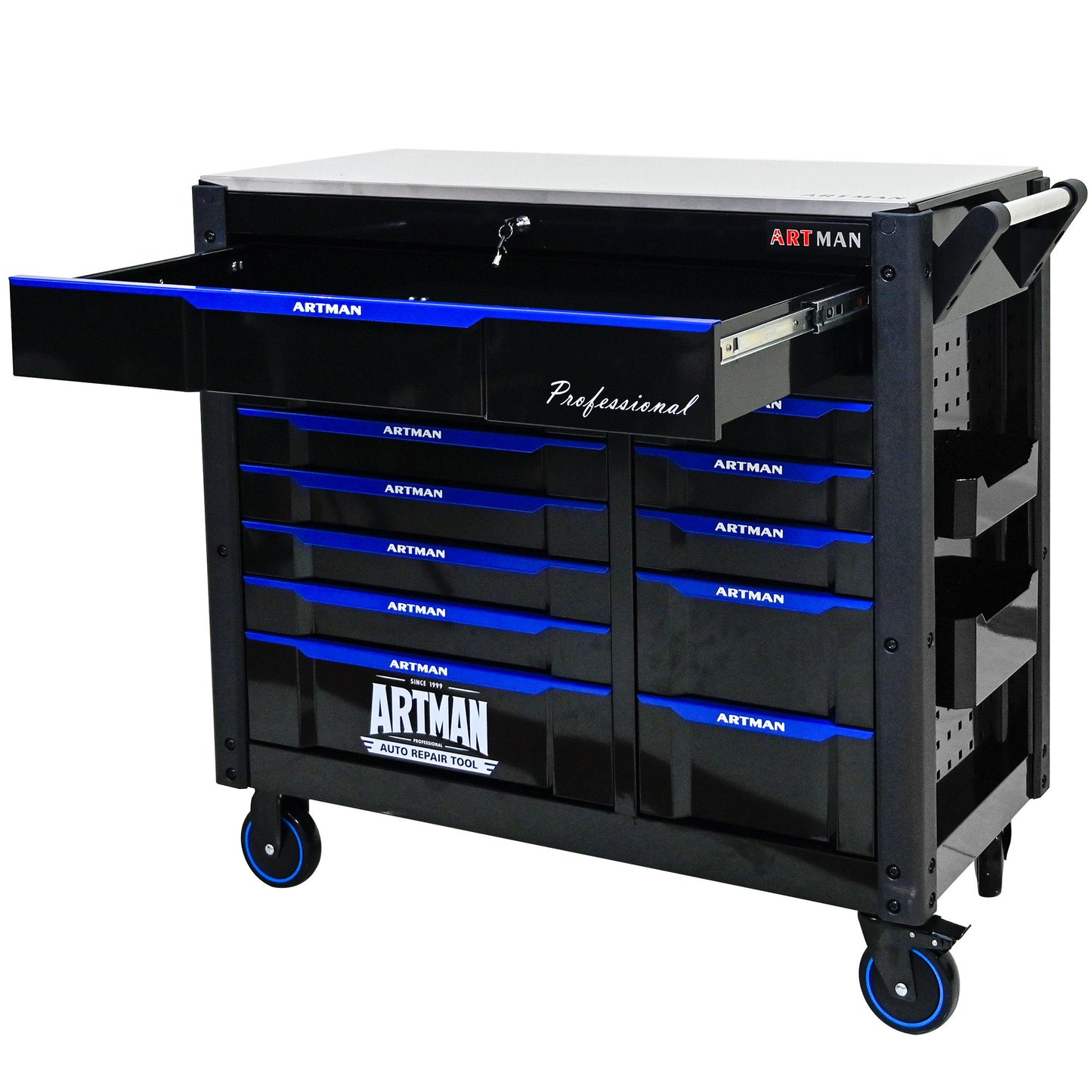 12 Layer Drawer Multi Purpose Tool Cart With Wheels And Iron Top - Black / Blue Daily Nest