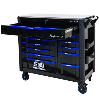 12 Layer Drawer Multi Purpose Tool Cart With Wheels And Iron Top - Black / Blue Daily Nest