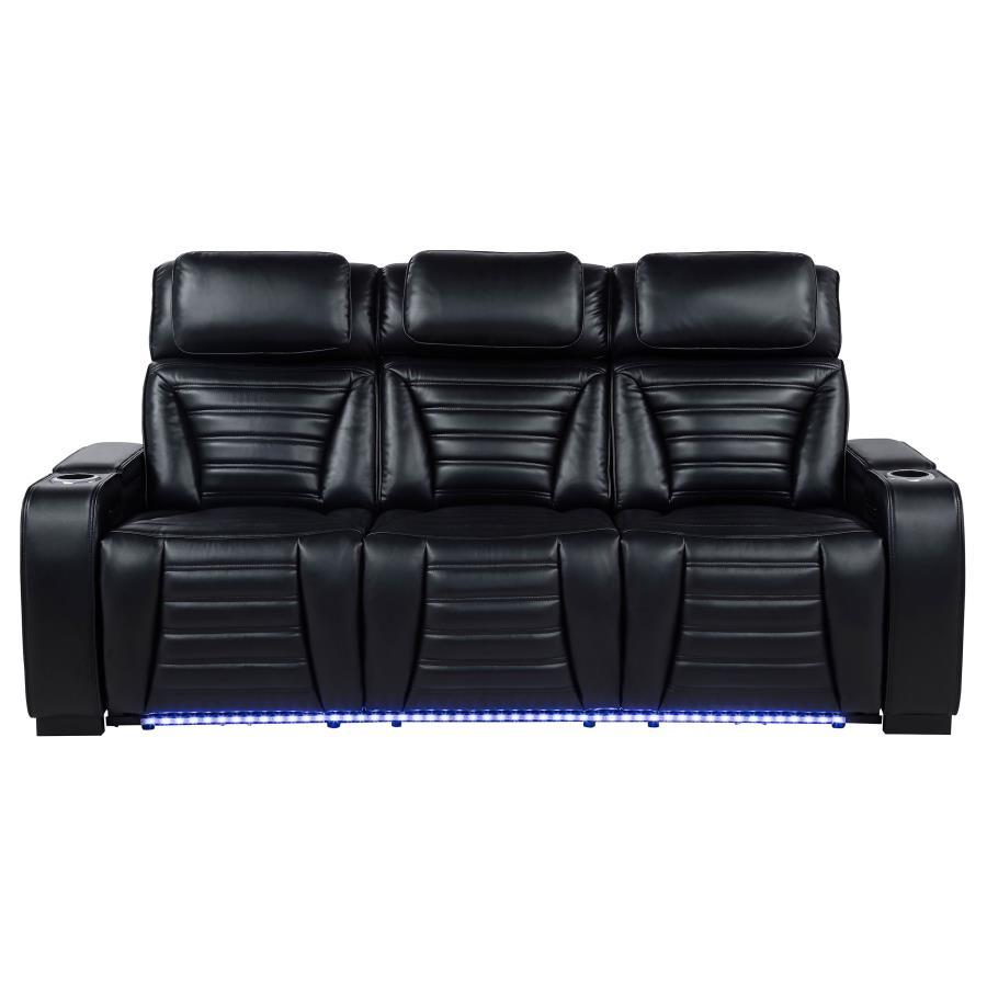 Zuma - Faux Leather Dual Power Reclining LED Sofa - Black Coaster Fine Furniture