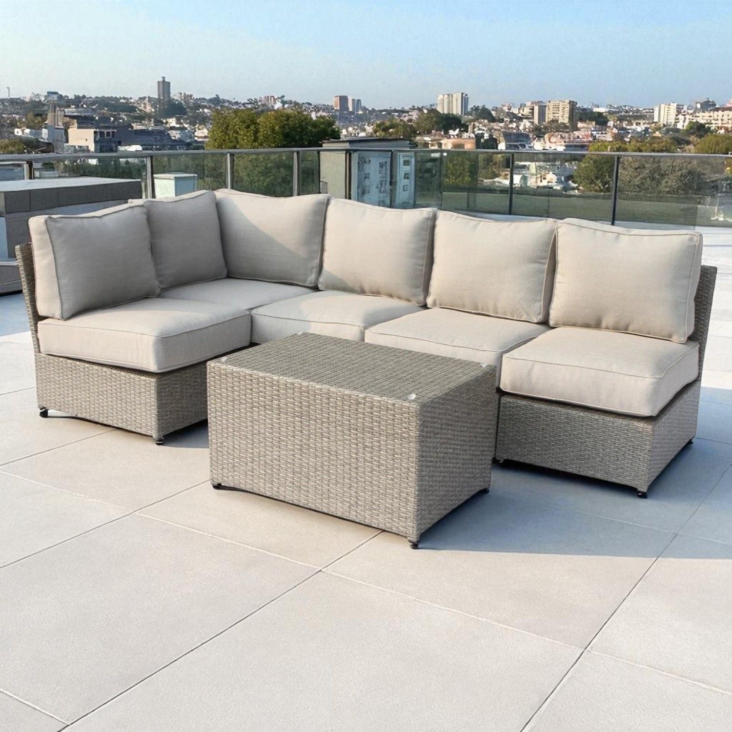 Comfortable Modern Patio Rattan Sectional Set With Cushions LSI Patio Furniture