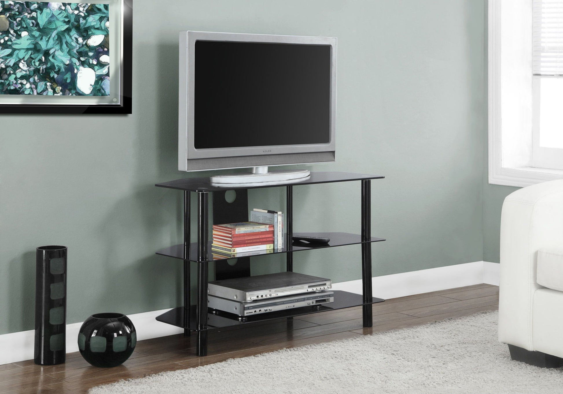 TV Stand, 36 Inch, Console, Media Entertainment Center, Storage Shelves, Contemporary & Modern - Black 8th Street