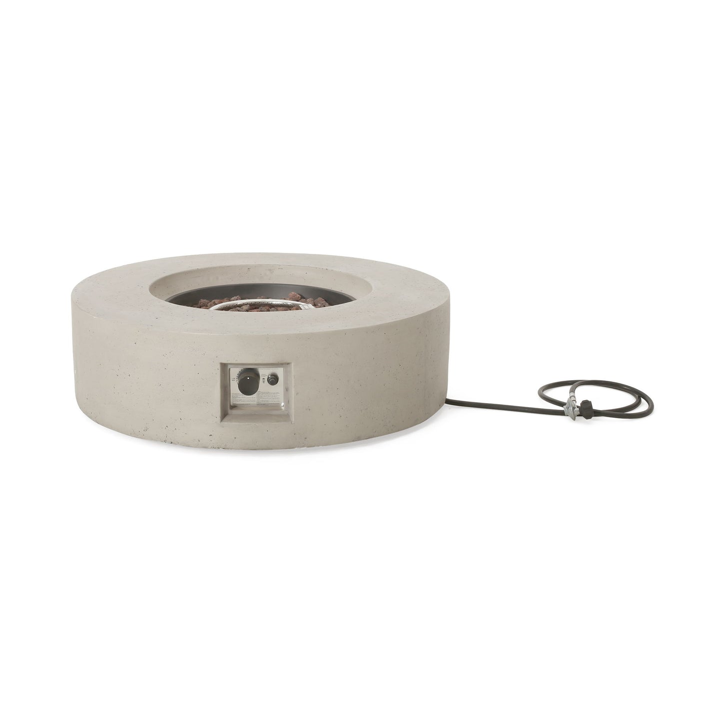 Modern Lightweight Concrete Outdoor Circular Fire Pit 50,000 Btu Noble House