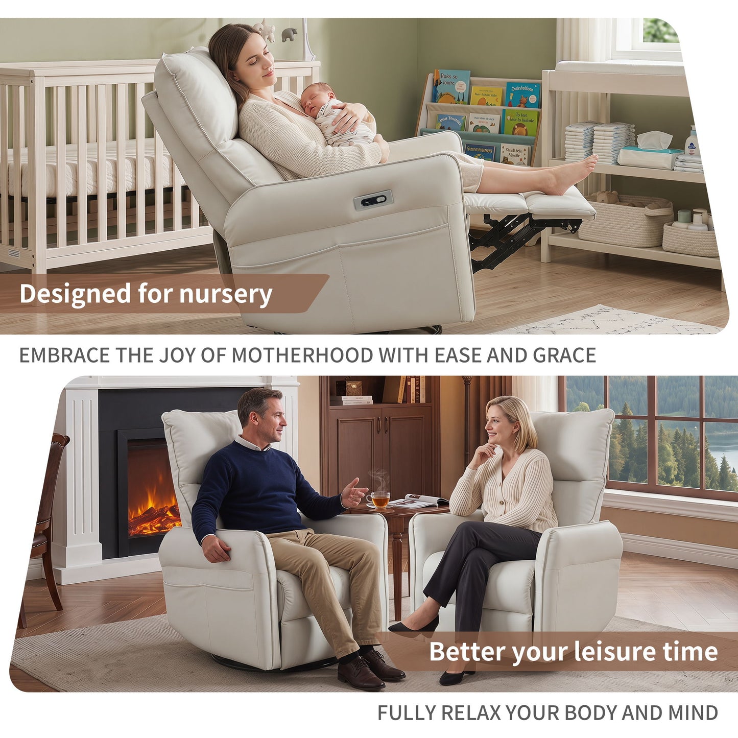 29.92" 270 Power Swivel Rocker Recliner Chair, Electric Glider Reclining Sofa With USB Ports, Power Swivel Glider, Rocking Chair Nursery Recliners For Living Room Bedroom Home Essentials