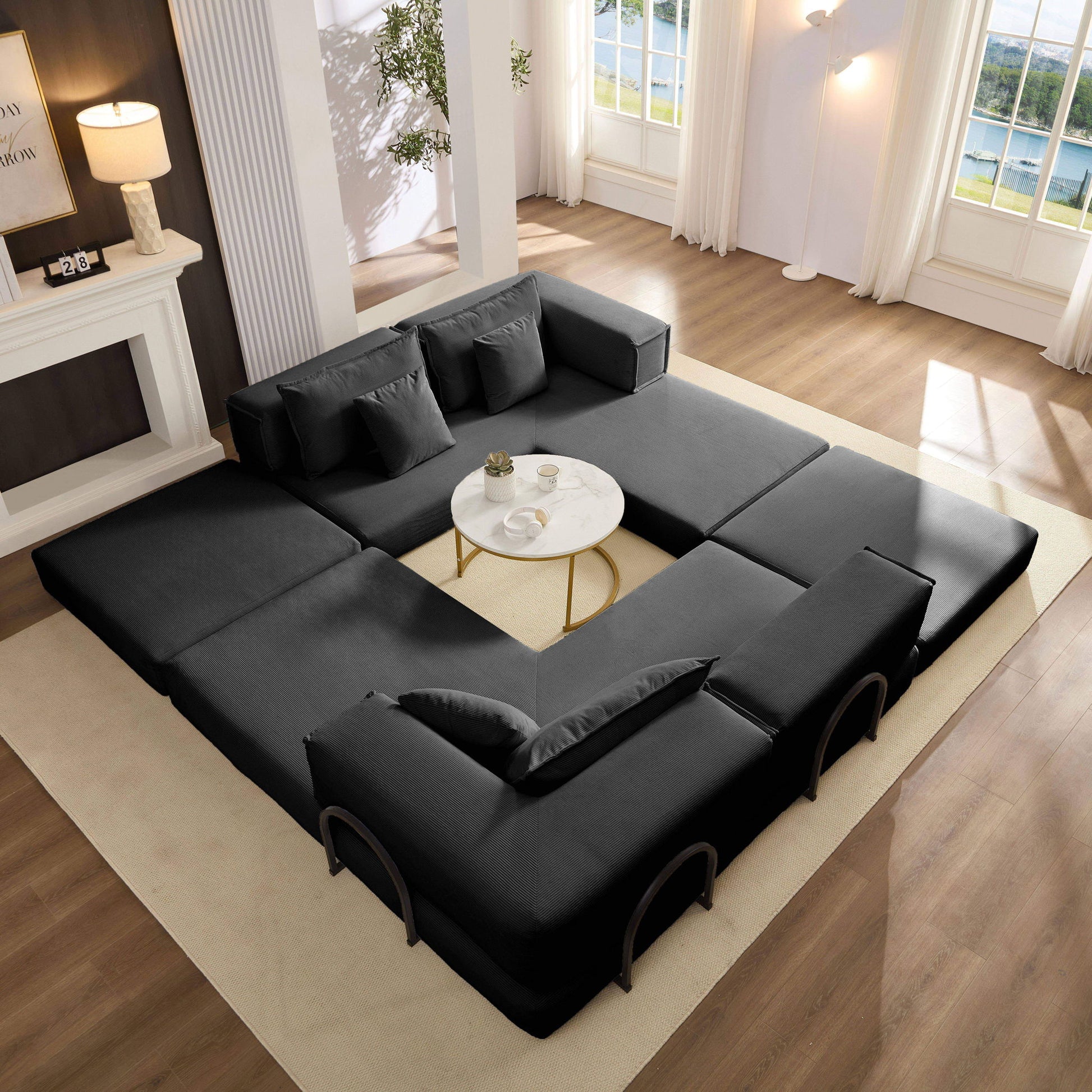 Modular L Shaped Floor Living Room Sofa Set With 6 Pillows Home Essentials