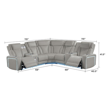 Electra - Power Recliner Sectional Sofa With Power Headrests, Console Loveseats, Wedge, LED Light Strip, Speakers Matrix Furniture Group