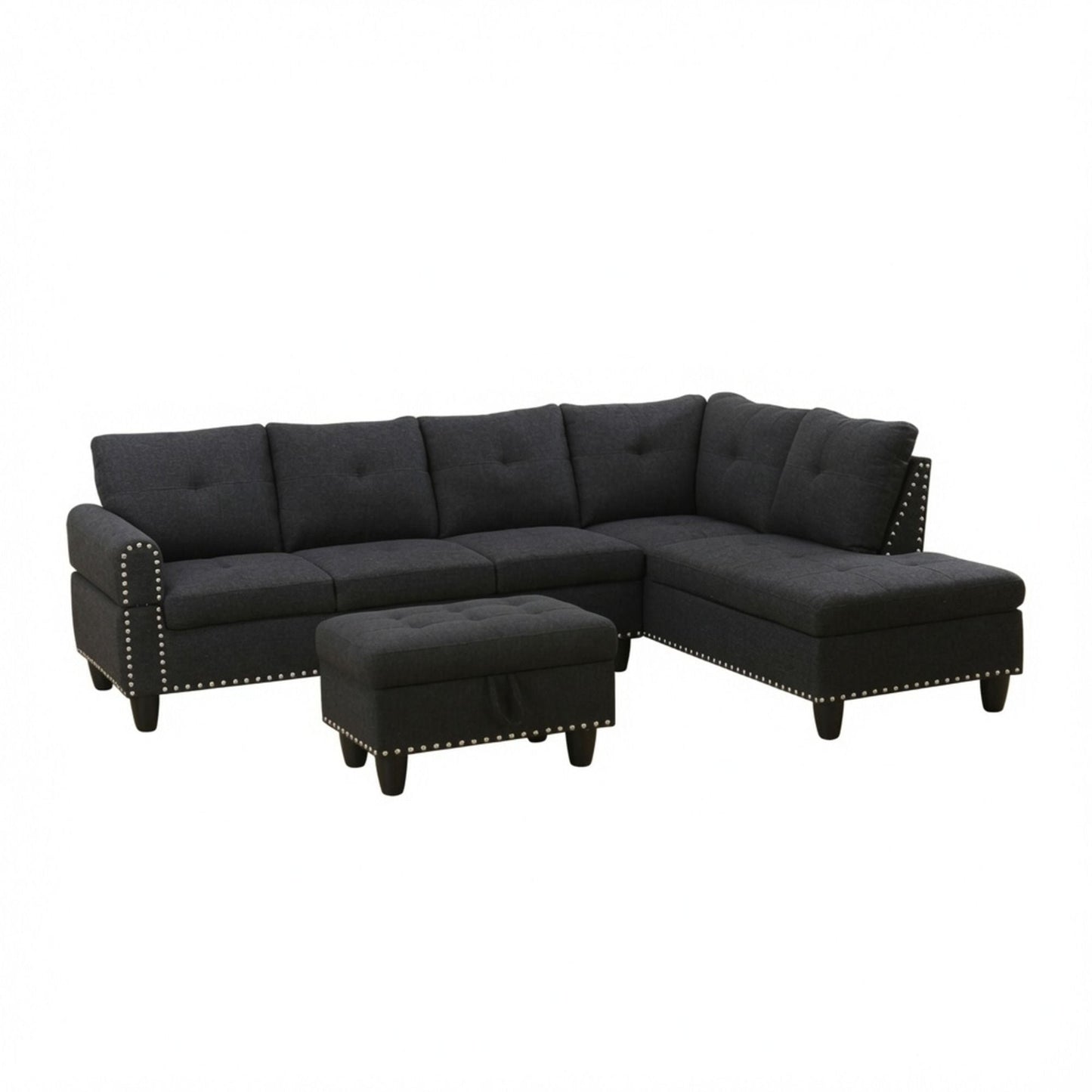 L - Shaped 3 Piece Sectional Sofa With Chaise, Storage Ottoman & Cup Holders Home Essentials