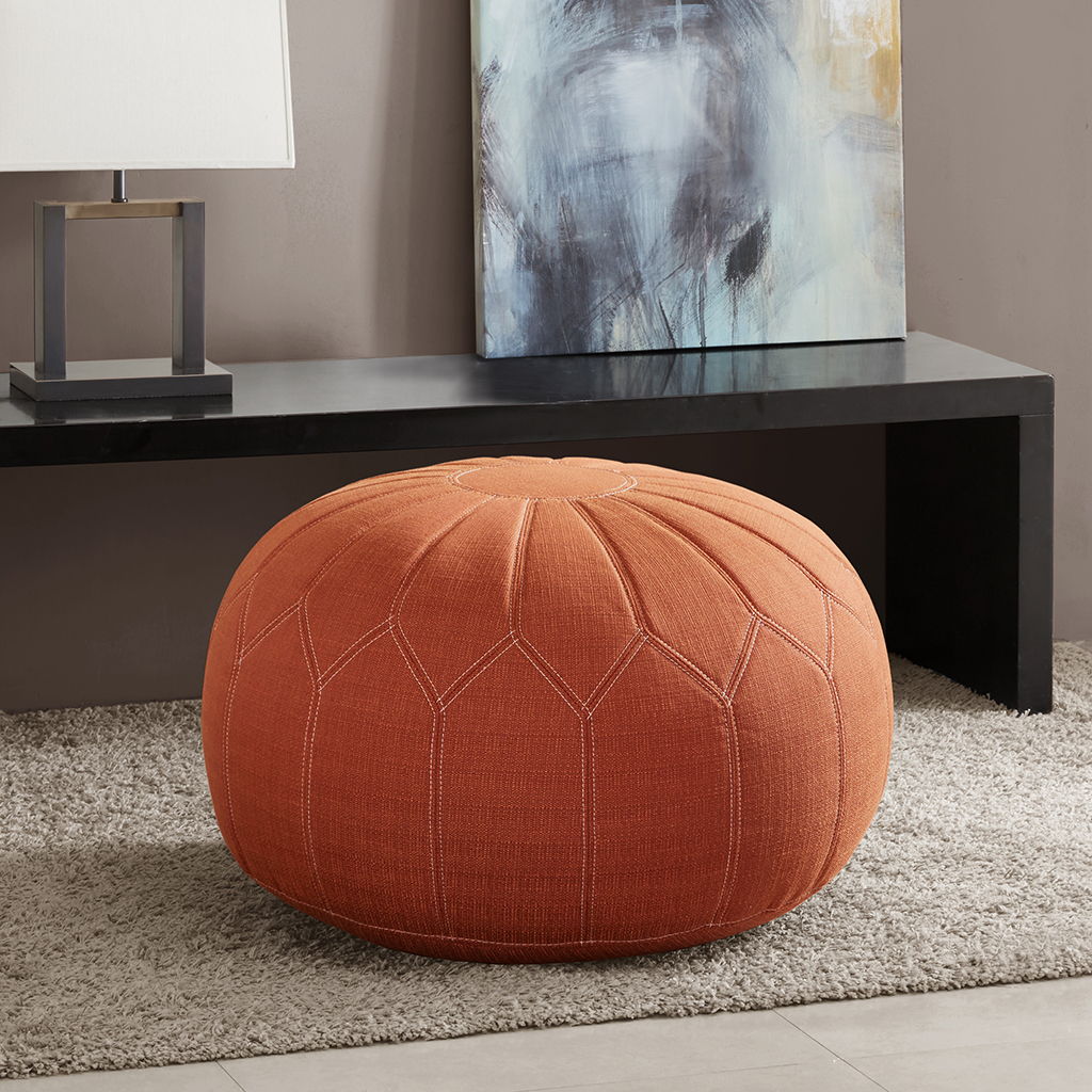 Kelsey - Round Pouf Ottoman - Orange