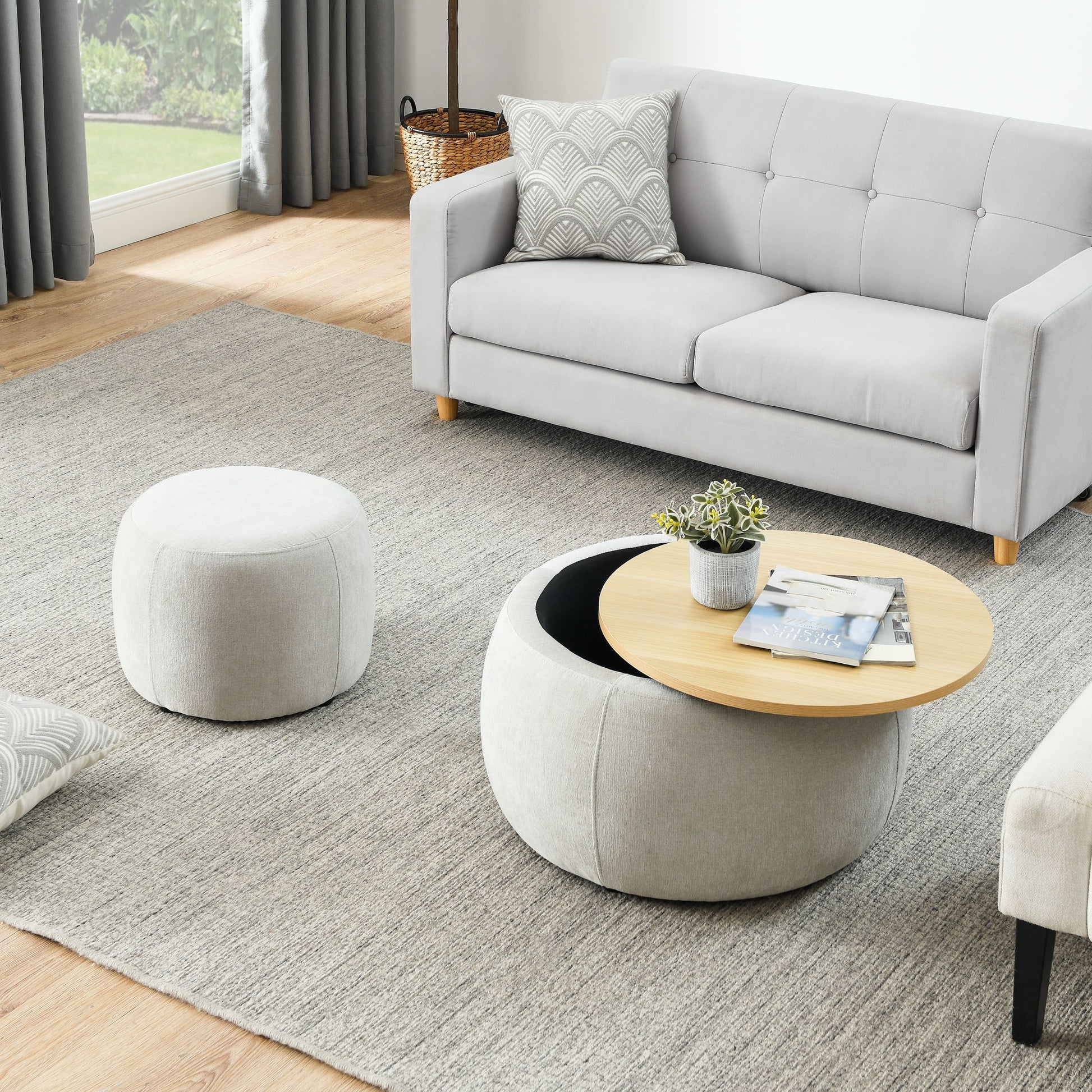 Round Storage Ottoman, 2 In 1 Function, End Table And Ottoman Home Essentials