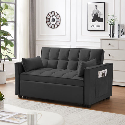 Modern Velvet Convertible Loveseat Futon Sofa With Pullout Bed, Reclining Backrest Home Essentials